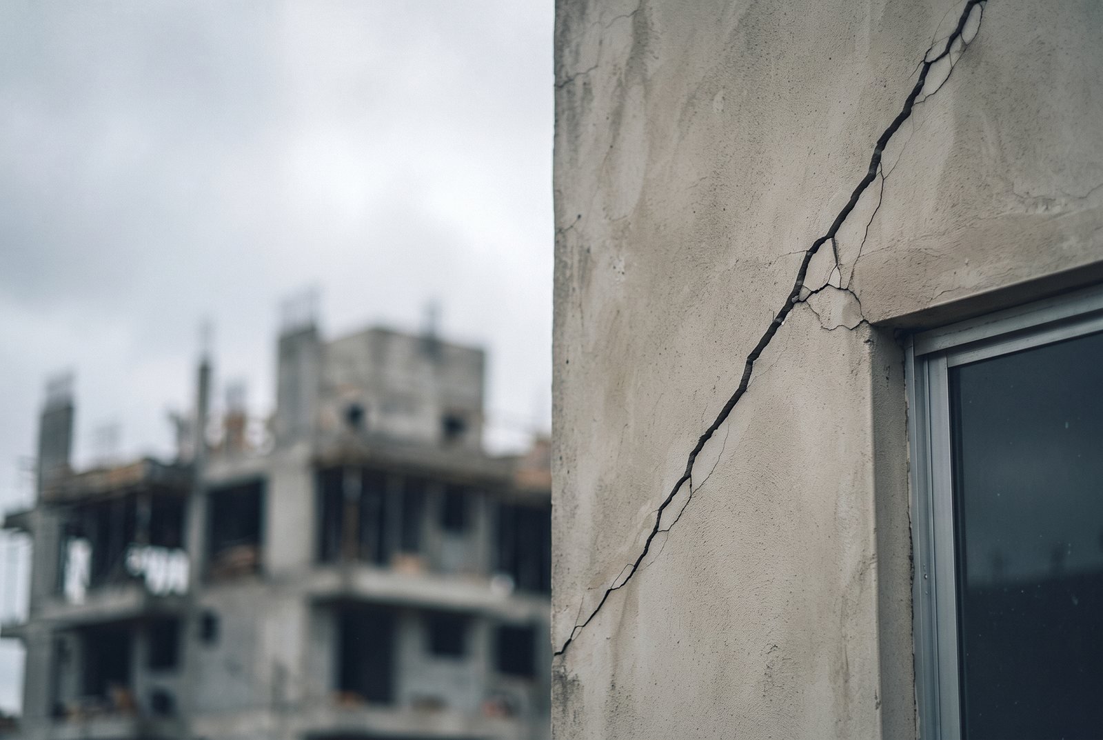 Trinca em parede de imóvel antigo vizinho a um edifício em construção